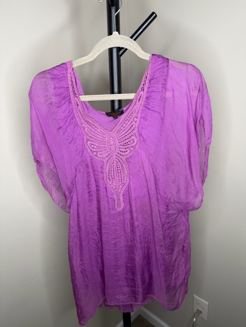 Carla Conti Made in Italy 100% Silk/Cotton Purple Embroidered Fairy-core Y2K Top